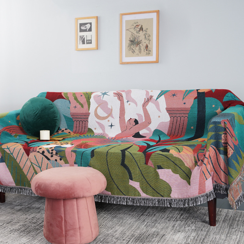 Cashmere Throw Blanket - Bohemian Jungle Goddess Jacquard Throw Blanket