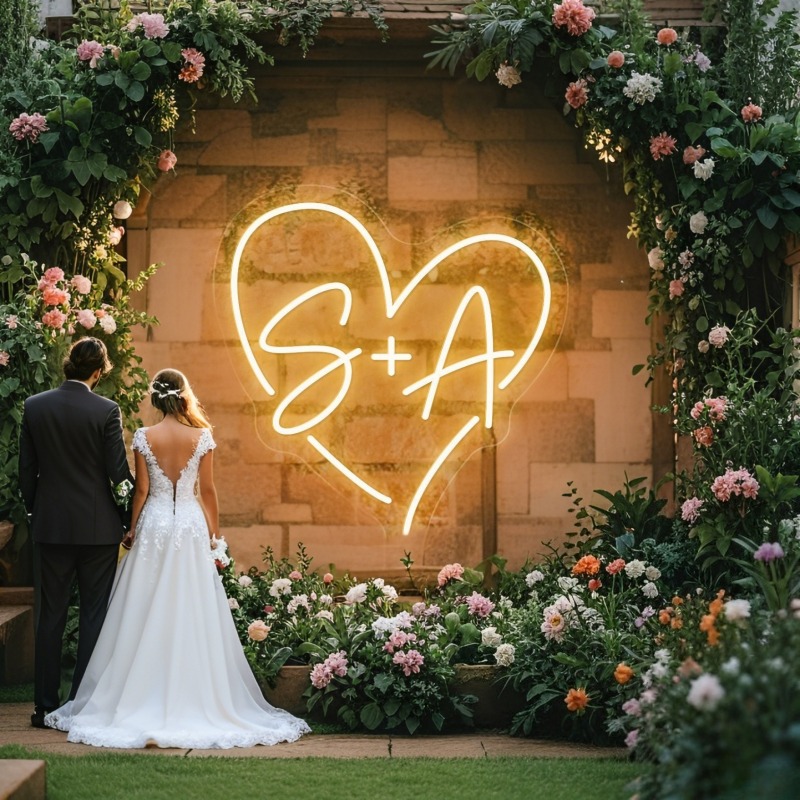 Personalized Engraved Gift - Custom Initials Heart LED Neon Sign,