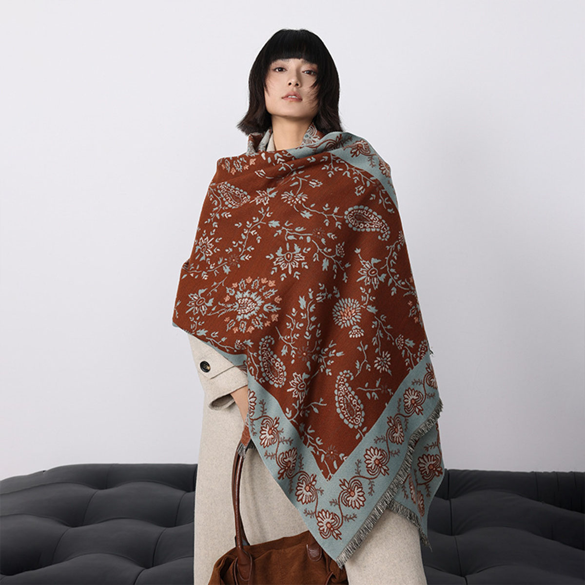 Cashmere Throw Blanket - Luxury Winter Imitation Cashmere Cashew Women