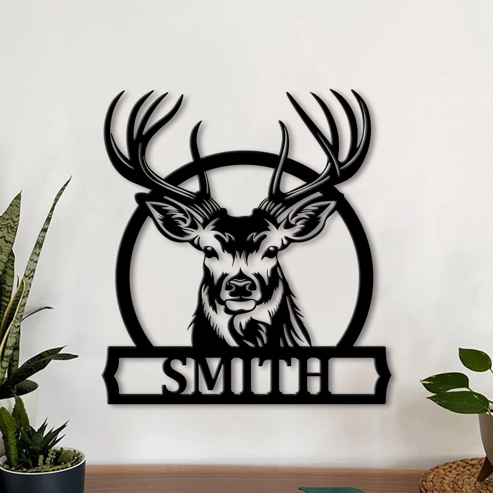 Personalized Engraved Gift - Personalized Deer Family Name Metal Sign